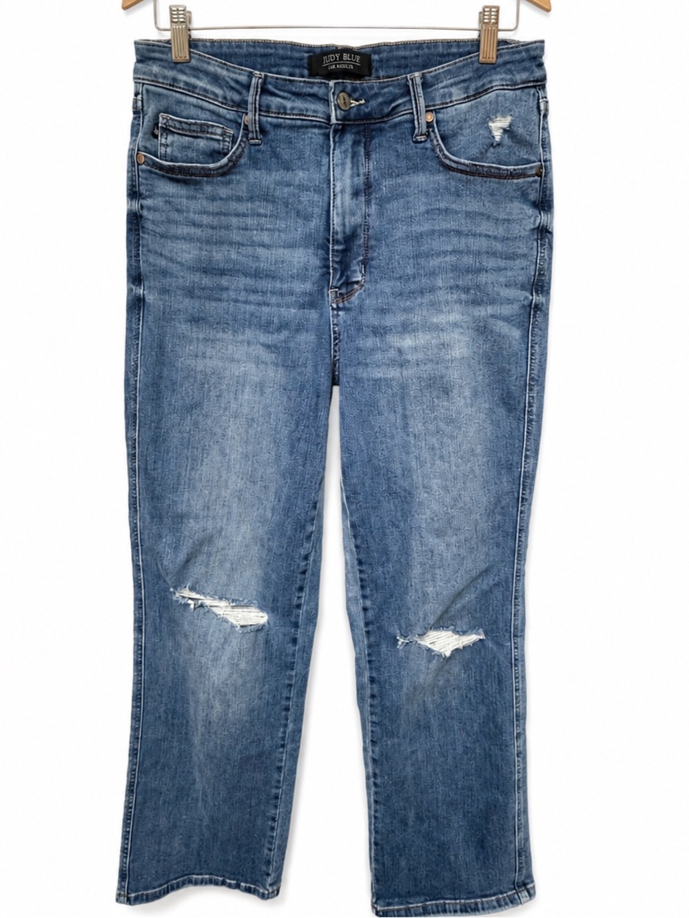 Judy Blue High Rise Distressed Straight Leg Jeans Size 15/32 Medium Wash